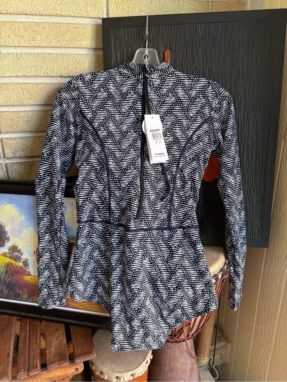 NWT Long Sleeve One-Piece Swim Suit in Blue/White - Women Swim Padded - Picture 11 of 11